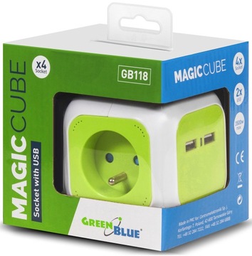 Удлинительный кабель Magic Cube 4-гнезда 2x USB 3500Вт ЗеленыйСиний GB118