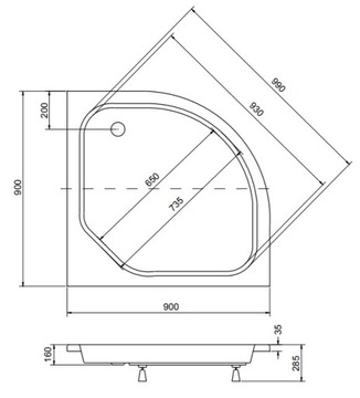 ДУШЕВОЙ ПОДДОН BESCO DIPER II 90x90 КОРПУС СИФОНА