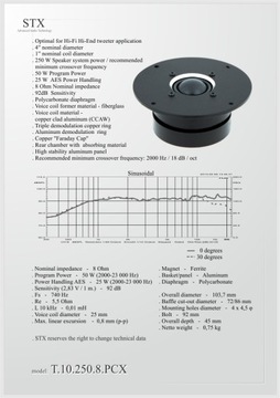 Динамический громкоговоритель 8 Ом STX T.10.250.8.PCX