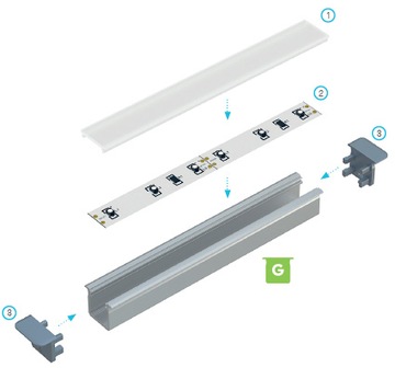АЛЮМИНИЕВЫЙ ПРОФИЛЬ G СЕРЕБРЯНЫЙ 1М ДЛЯ СВЕТОДИОДНЫХ ЛЕНТ