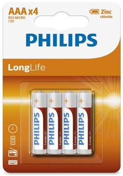 PHILIPS Батарея R03 AAA LONGLIF E (4 ШТ. В БЛИСТЕРЕ)