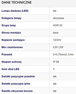 Lampa obrysowa obrysówka Pomoc BUS Laweta TIR leda