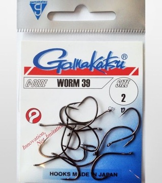 Hooks gamakatsu worm 39 japanese drop shot with eyelets number 2, 12 pieces, фото