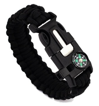 Bracelet 5w1 paracord flint compass black, фото