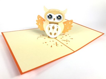 Small owl card 3-door for a gift children's day birthday greeting acknowledgments, фото