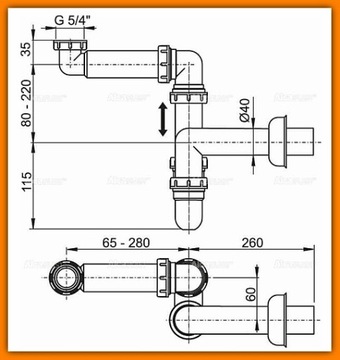 A434 Сифон для умывальника AlcaPLAST + переход 50/40