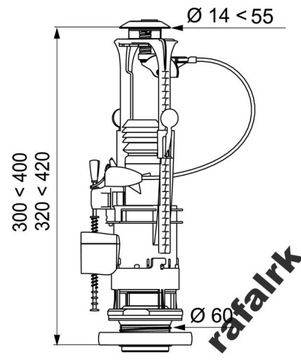 Компактный сливной клапан для унитаза с кнопкой 3/6л.