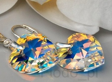 KOLCZYKI SERCE kryształy SWAROVSKI OPALIZUJĄCE