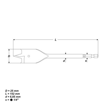 Лопаточное сверло по дереву, 25 x 152 мм.