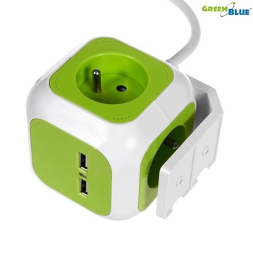 КАБЕЛЬ-УДЛИНИТЕЛЬ MAGIC CUBE 4 РОЗЕТКИ 2xUSB 1,4 м 3500 Вт ЗЕЛЕНЫЙ СИНИЙ GB118