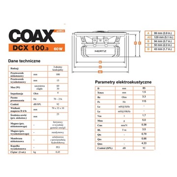 HERTZ DCX 100.3 Двухполосные динамики - Высокое качество