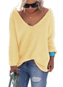 Mikos sweter damski w serek jasno żółty V 617