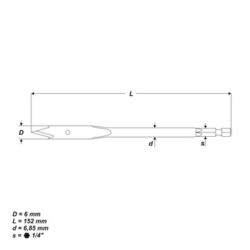 Лопаточное сверло по дереву, 6 x 152 мм