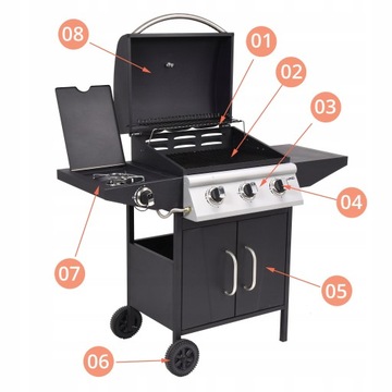 GRILL GAZOWY OGRODOWY 3+1 LUND 12,8 KW PALNIK BOCZNY PORCELANOWY RUSZT