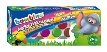 Farby Plakatowe Bambino 24 Kolory + złota, srebrna