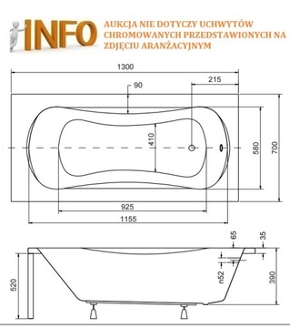 BESCO ARIA АКРИЛОВАЯ ВАННА 130x70 КОРПУС СИФОННЫХ НОЖЕК