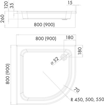 SCHEDPOL GRAWELLO ДУШЕВОЙ ПОДДОН 80x80x26 глубина 12 см R55