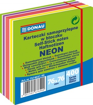 KARTECZKI SAMOPRZYLEPNE, NOTES 76X76MMX400 KARTEK MIX KOLORÓW