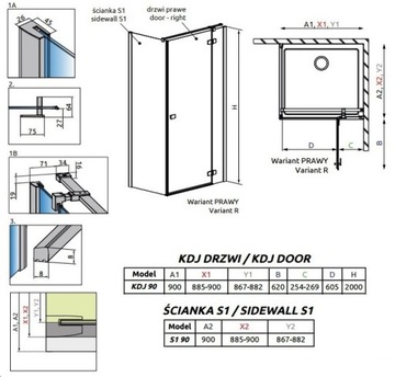 RADAWAY FUENTA NEW KDJ кабина 90x90 ПРАВА ЯСНЫ