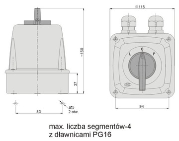 Кулачковый переключатель L-0-P 16А в корпусе левый-правый