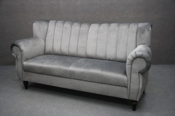 SOFA Kanapa 3 osobowa Szara POPIEL Chesterfield Welur KRONOS RETRO BGM24