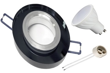 Zestaw oprawa halogen SZKLANA CZARNA +LED GU10 4W