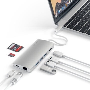 Алюминиевый адаптер Satechi V2 USB-C, 3x USB-A, 4K HDMI, micro/SD, Ethernet