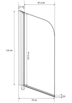 PMD СТЕКЛЯННАЯ ВАННА/ШТОРКА ДЛЯ ВАННЫ, 1 СТОРОНКА 75x130
