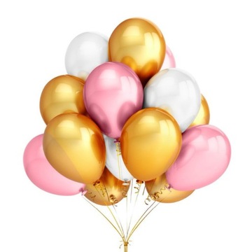 Balony Złote Różowe Białe Urodziny Shower 25szt