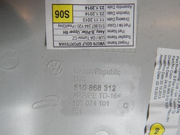 VW GOLF 7 SPORTSVAN КРЫШКА СТОЙКИ ПРАВАЯ 510868312