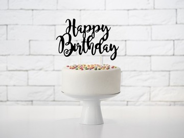 Topper na tort Happy Birthday, 25,5cm czarny