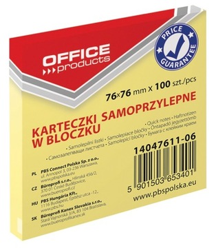 Karteczki samoprzylepne OFFICE 76x76 100k. żółte