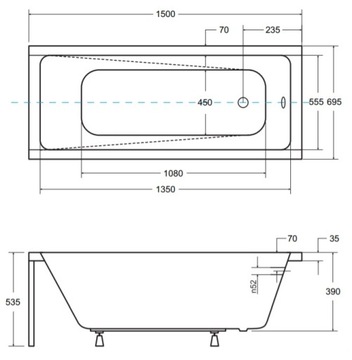 BESCO MODERN ВАННА 150x70 ЭКРАН КОРПУС 100x140