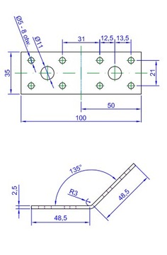 KLR1 СОЕДИНИТЕЛЬ УГЛОВОЙ 135° 50х50х35 10шт.