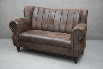 SOFA KANAPA Loft Chesterfield Brąz Materiał Skóra Brązowa LOFTOWA BAROCK
