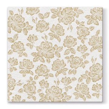 Serwety flizelinowe PAW BIEL+ZŁOTO 40x40 CM RÓŻE