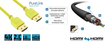 Фирменный HDMI-кабель Purelink PI0504-005 4K 18 Гбит/с 0,5 м гибкий желтый