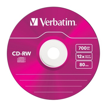 CD-RW диски 700Мб 12х цветные Verbatim 5 шт.