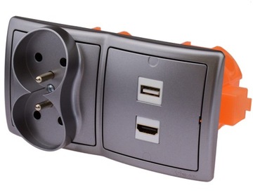 Gniazdo ścienne podtynkowe 1USB 1HDMI 230V