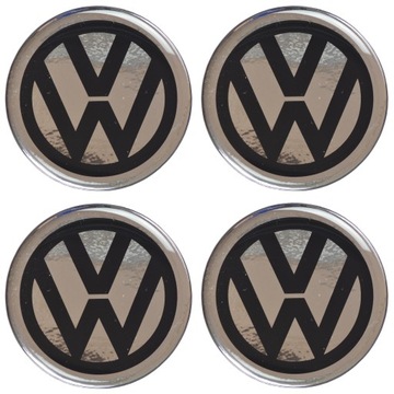 NAKLEJKI NA KOŁPAKI FELGI VW 56 MM SREBRNE