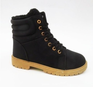 NOWE CZARNE SZNUROWANE OCIEPLANE BOTKI BUTY 40