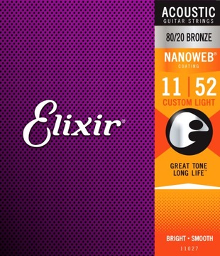 Акустические струны Elixir NanoWeb 80/20 Bronze 11-52