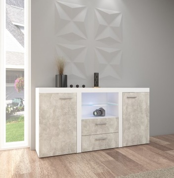 Komoda 156 cm beton jasny z białym pojemna Rumba