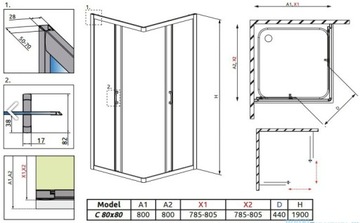 kabina RADAWAY PREMIUM PLUS C 80x80x190 GRAFITOWE