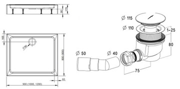 RADAWAY LAROS ДУШЕВОЙ ПОДДОН D 120x80 С КОРПУСОМ + СИФОН