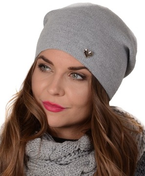 CZAPKA z nicią Silver beanie smerfetka SZARY v2