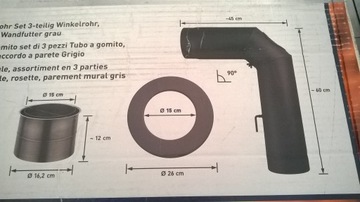 Zestaw rura kątowa rozeta mufa fi 150mm 15cm OBI