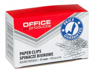 SPINACZE BIUROWE OKRĄGŁE 33MM, 100SZT., SREBRNE