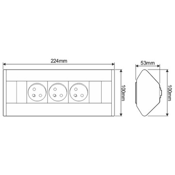 DESIGN CORNER BOX 3 x gniazdko aluminium z przew.