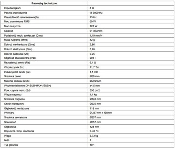 Сабвуфер Monacor SPH-255, 8 Ом, 60 Вт, среднеквадратичное значение 91 дБ